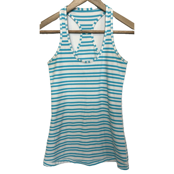 Lululemon Athletic Cool Racerback Stripe Tank Aqua Blue Womens Size 6 Active - Picture 1 of 8